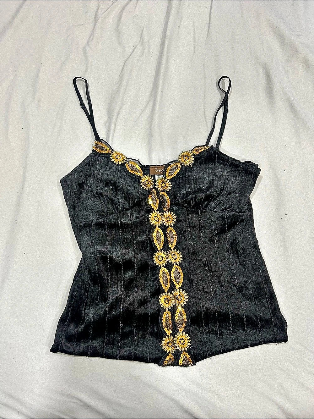 Orange Black Gold Embroidered Camisole